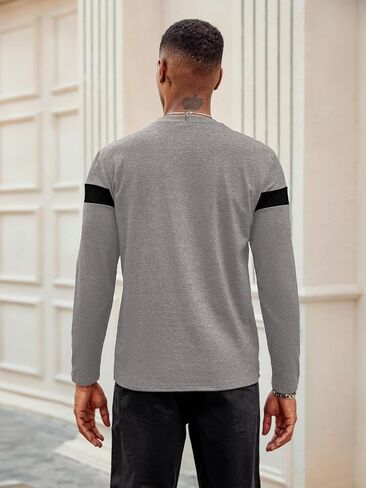 Hardaddy Men's Long Sleeve Tee Shirts Color Block Tee Pullover Casual Basic Shirts in Kuwait