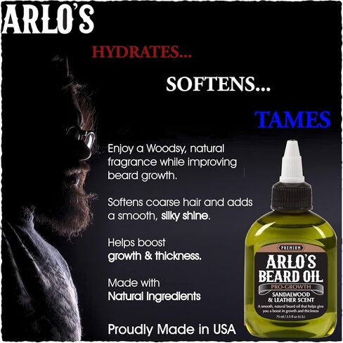 Arlo's Pro Growth Beard Oil - Vanilla Sandalwood 2.5 oz. - Promotes Beard Hair Growth in Kuwait
