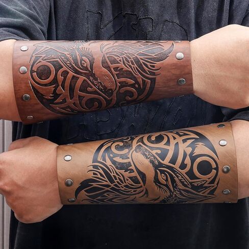 Jeilwiy Medieval Leather Bracers Adults Faux Leather Arm Guards Leather Wrist Band Men Steampunk Wrist Guards for Women Men Renaissance Wrist Cuffs in Saudi Arabia