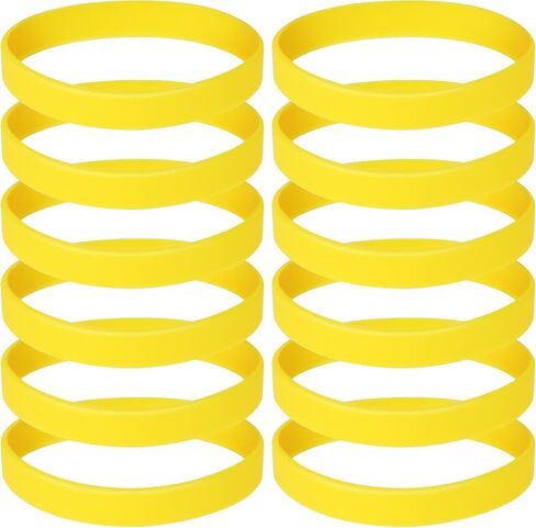 12Pcs Silicone Bracelets Wristbands Yellow Color Blank Rubber Wristbands Rubber Wholesale Bracelet Bands Bulk Elastic Universal Bracelets for Adults Teen Party Favors, Yellow in Saudi Arabia