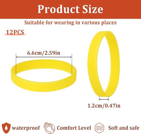 12Pcs Silicone Bracelets Wristbands Yellow Color Blank Rubber Wristbands Rubber Wholesale Bracelet Bands Bulk Elastic Universal Bracelets for Adults Teen Party Favors, Yellow in Saudi Arabia