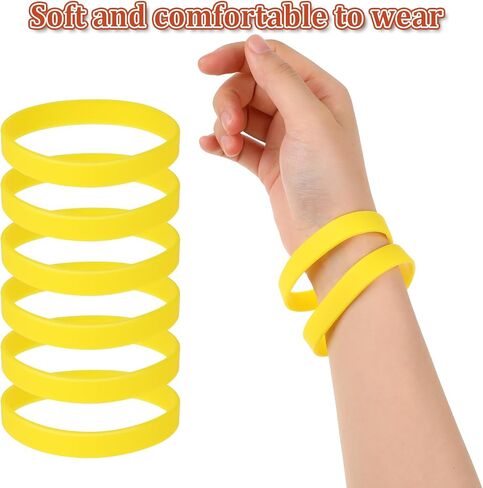 12Pcs Silicone Bracelets Wristbands Yellow Color Blank Rubber Wristbands Rubber Wholesale Bracelet Bands Bulk Elastic Universal Bracelets for Adults Teen Party Favors, Yellow in Saudi Arabia