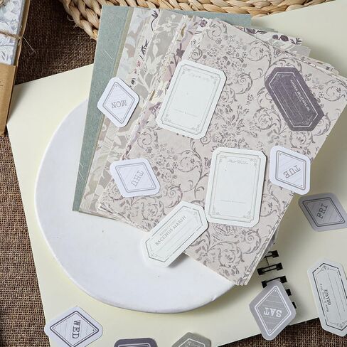 Scrapbook Papers, 80pcs Vintage Floral Textured Paper Label Stickers Set Decorative Aesthetic Stationery Planner Scrapbooking Junk Journal Supplies for Writing Drawing DIY Art Craft(Style B) in Saudi Arabia