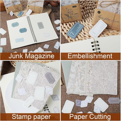 Scrapbook Papers, 80pcs Vintage Floral Textured Paper Label Stickers Set Decorative Aesthetic Stationery Planner Scrapbooking Junk Journal Supplies for Writing Drawing DIY Art Craft(Style B) in Saudi Arabia