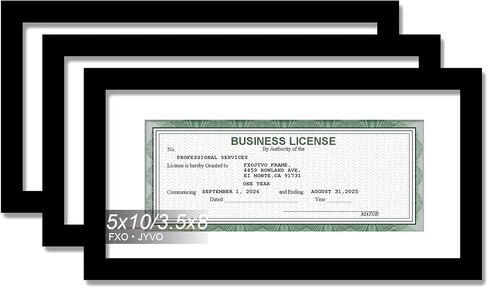 5x10 Frame Black, Display Business License 3.5x8 with Mat or Picture 5x10 Without Mat Desktop or Wall for License Cosmetology Barber Salon Esthetician - 1 Pack in Kuwait