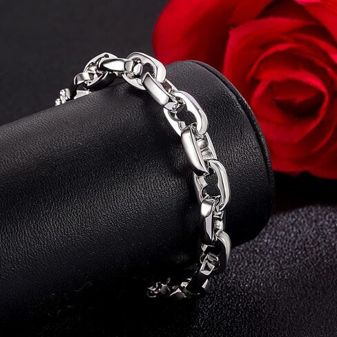 Punk Men & Woman Solid Silver Bracelet Jewelry 925 Sterling Silver Rolo Chain 10MM 7 "8" 9 "10" Charm Lock Bangle Hip Hop Accessories in Saudi Arabia