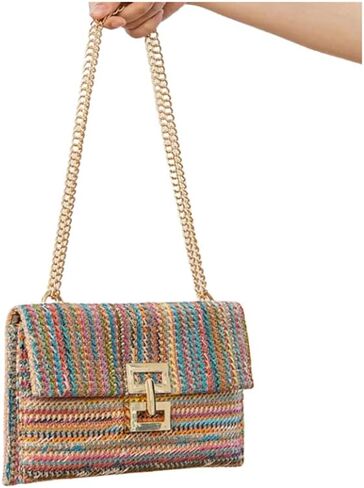 Straw Clutch Purse for Women Summer Beach Bag Woven Handbags Envelope Wallet Chain Crossbody Shoulder Bag Evening Bag in Saudi Arabia