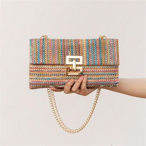 Straw Clutch Purse for Women Summer Beach Bag Woven Handbags Envelope Wallet Chain Crossbody Shoulder Bag Evening Bag in Saudi Arabia