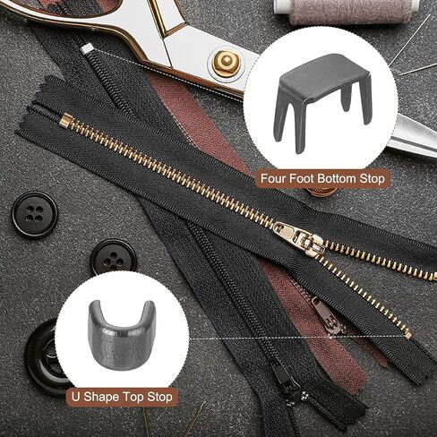 uxcell #5 Zipper Slider Retainers Kit, 20Pcs Bottom Stops & 40Pcs Top Stops for Bags Coats Jackets Closed-end Zippers Replacing, Black in Saudi Arabia