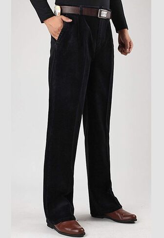 Flygo Mens Relaxed Fit High-Waisted Straight Leg Corduroy Pant Non-Iron in Saudi Arabia