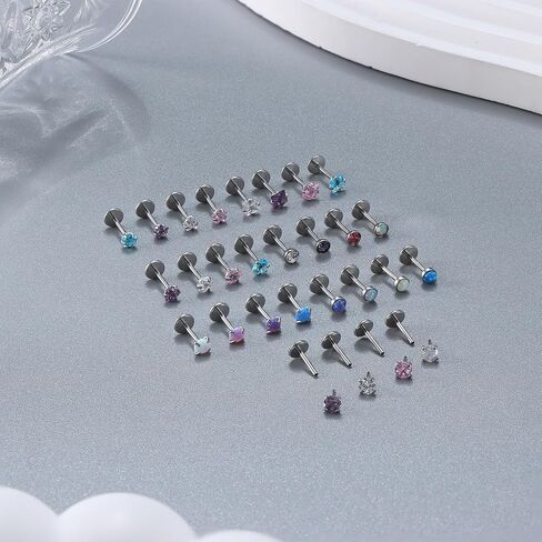 Besteel 28 Pcs Threadless Nose Rings Studs Set CZ Opal Surgical Steel Lip Nostril Labret Monroe Medusa Piercing Jewelry Push in Tragus Conch Helix Flat Back Earrings for Women Men 16G 18G 20G 6/8mm in Kuwait