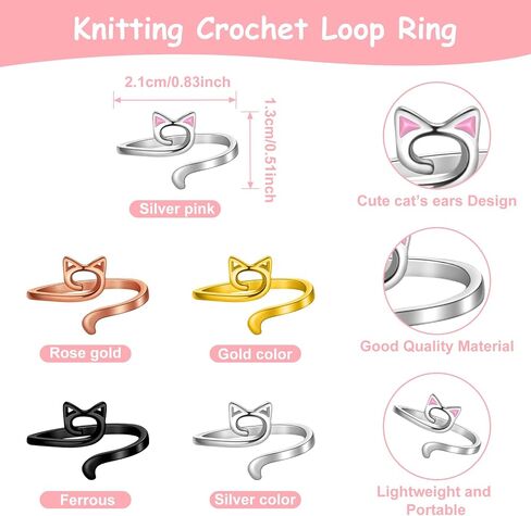 10 PCS Crochet Ring for Finger with Box Cat Ears Metal Open Crochet Rings Adjustable Yarn Tension Loop Ring 5 Colors Crochet Tension Ring for Mother Grandma in Saudi Arabia