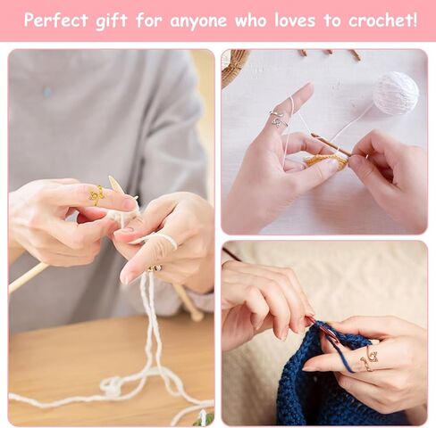 10 PCS Crochet Ring for Finger with Box Cat Ears Metal Open Crochet Rings Adjustable Yarn Tension Loop Ring 5 Colors Crochet Tension Ring for Mother Grandma in Saudi Arabia