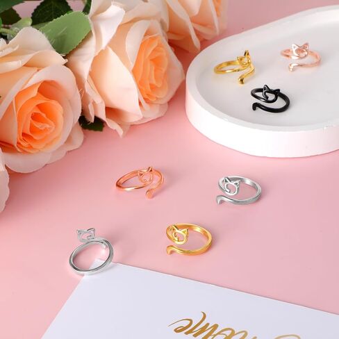 10 PCS Crochet Ring for Finger with Box Cat Ears Metal Open Crochet Rings Adjustable Yarn Tension Loop Ring 5 Colors Crochet Tension Ring for Mother Grandma in Saudi Arabia