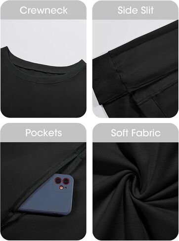 Fisoew Womens Long Sleeve Sweatshirt Dress Casual Loose Side Slit Pullover Maxi Dress in Saudi Arabia