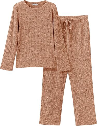 Ekouaer Womens Ribbed Knit Lounge Set Long Sleeve Top and Long Pants Sleepwear Pajama Set Two Piece Matching Set with Pockets in Saudi Arabia