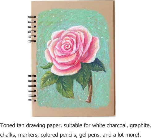 SuyuanArt A5 Toned Tan Sketch Pad, 5.5" x 8.5" (1 Pack, 50 Sheets) - Spiral Bound Mixed Media Sketchbook for Drawing, Doodling, Sketching & Painting - Acid Free, Artist Paper for Charcoal, Pencil, Pen in Kuwait