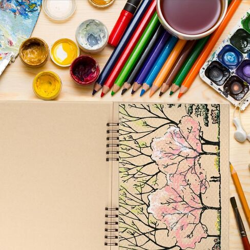 SuyuanArt A5 Toned Tan Sketch Pad, 5.5" x 8.5" (1 Pack, 50 Sheets) - Spiral Bound Mixed Media Sketchbook for Drawing, Doodling, Sketching & Painting - Acid Free, Artist Paper for Charcoal, Pencil, Pen in Kuwait