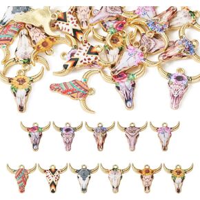 Craftdady 22Pcs Enamel Cow Charms Alloy Western Charms 11 Colors Animal Ox Cattle Head Charms Light Gold Bull Head Pendants for Crafts DIY Earring Jewelry Making Supplies