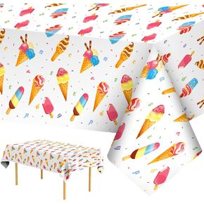 Ice Cream Party Decorations Tablecloth - 2 Pcs Ice Cream Table Cloth, Disposable Plastic Rectangle Summer Icecream Themed Table Cover for Kids Birthday Party Supplies Favors Table Decor, 108x54Inch