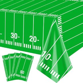 4 Pack Football Tablecloths, 54x108'' Plastic Disposable Rectangle Football Field Table Covers for Football Party Decorations Football Game Day Party Decor Men Boys Birthday Party Supplies