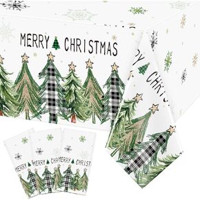 3 Pcs Christmas Tree Tablecloth Plastic Disposable Christmas Tablecloths Rectangle Merry Christmas Table Cover for Xmas Theme Winter Holiday New Year Party Decorations Supplies. 54 x 108 in