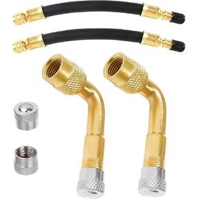 Tyre Valve Extension Adapter, 90 Degree Valve Extension and 180 mm Flexible Rubber Tyre Valve Extension Copper Valve Adapter Angle Valve Extension for Car Motorcycle Bicycle Scooter