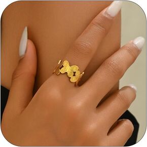 18K Gold Plated Stainless Steel Adjustable Ring for Women Dainty Open Stackable Ring Non Tarnish Minimalist Trendy Jewelry