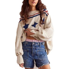 Amiblvowa Graphic Oversized Sweatshirt for Women Y2k Long Sleeve Crewneck Drop Shoulder Loose Sweater Vintage Streetwear