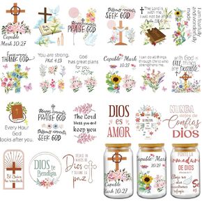 AFRITEE UV DTF Cup Wrap - 8 Sheets Guadalupe Virgin Mary UV DTF Cup Wraps for 16 oz Glass Mugs, Religious Virgin de Guadalupe Rub on Transfer Stickers for DIY Catholic Creative Decorative Gifts