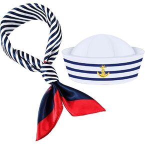 Yacht Captain Hat Costume Accessories Set Cosplay Boat Skipper Cap Sailor Hat Scarf Sunglasses Anchor Brooch