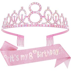 Canitor Birthday Decorations for Girls Birthday Girl Crown Tiara Sash Set Birthday Headband Gift