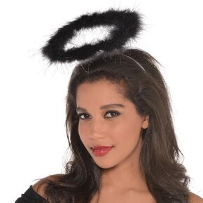 Black Marabou Halo - Standard Size (1 Count) - Adjustable, Soft, & Feather-Light Party Costume Accessory