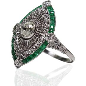 AZQ Vintage 925 Sterling Silver Emerald Ring Cocktail Rings Oval Cut Green Gem Cubic Zirconia Anniversary Promise Ring CZ Eternity Engagement Wedding Band Ring for Women TZ.83
