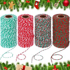 4 Rolls 1312 Feet Christmas Baker Twine Cotton Gift Wrapping Twine Arts Crafts Twine for Holiday Gift Wrap Xmas DIY Supplies