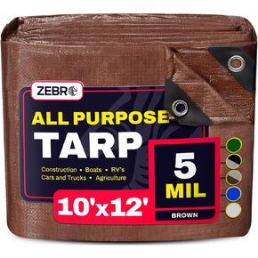 9' x 12' Brown Tarp with Grommets Reinforced - 5 Mil Thick - Durable UV Resistant Plastic Tarps Waterproof - Large Tarpaulin Cover for Outdoor Camping Over/Under Tent Tarp RV Roof Rain - Zebro