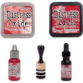 Tim Holtz Lumberjack Plaid Bundle - Distress Ink and Distress Oxide - Pads, Reinkers & Tools - 5 Items