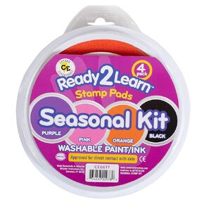 READY 2 LEARN Jumbo Circular Washable Stamp Pads - Seasonal - Set of 4 - 5.75" dia. - Non-Toxic - Ideal Size for Handprints and Footprints