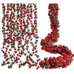 5Pcs39FT Flower Garland Purple Roses Artificial Flowers with Green Leaf,Hanging Fake Roses Garlands for Room Anniversary Wedding Birthday Party Backdrop Flowers Decor