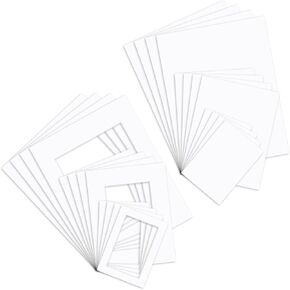Golden State Art, 18 Sets 5X7, 8X10, 11X14 Inch White Picture Mat and Backing Board, Acid Free White Core Bevel Cut Frame Mattes Kit