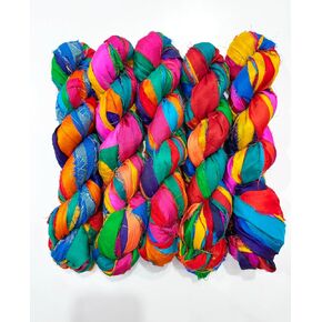 Maker's Craft Recycled Vintage Multicolor Sari Silk Ribbon Yarn 50 Yards, 100 Grams For DIY Christmas Decoration, Knitting Crocheting Gift Wrapping, Macrame Makers, Jewelry Making Hooking (Multicolor)