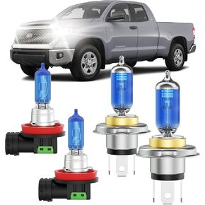 Tundra Halogen Headlight Bulbs Fits For 2014-2021 Toyota Tundra Halogen headlights Fog Lights Bulbs Combo, Ultra Bright 5000K White Bulbs, 12V-100W, Pack of 4
