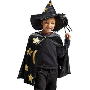 Kids Wizard Witch Cloak With Hat And Wand, Halloween Boys and Girls Cape Costume Props for Cosplay Party Fancy Dress