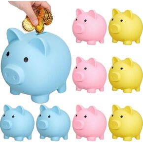9 Pcs Large Plastic Piggy Bank for Kids 6 x 4.8 x 5.4 Inches Pig Money Bank Cute Piggy Bank Coin Bank for Girls Boys Birthday Christmas Baby Shower(Blue Pink Yellow, 9 Pcs)