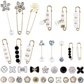 34 Pcs Pearl Brooch, Decorative Safety Pins for Clothes Hat Dress Decoration Accessories Pant Tighteners for Waist Women