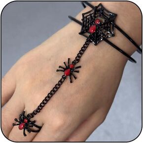Gothic Spider Ring Bracelet Hand Chain Punky Black Spider Fing Ring Bracelet Spider Costume Accessories
