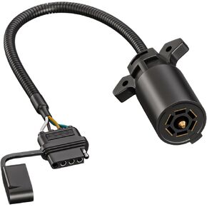 Goupchn 7 Way Blade to 4 Way Flat Trailer Plug Adapter 1ft/30cm 7 Pin Round to 4 Pin Trailer Wiring Connector Cable for Trailer, RV, Lights