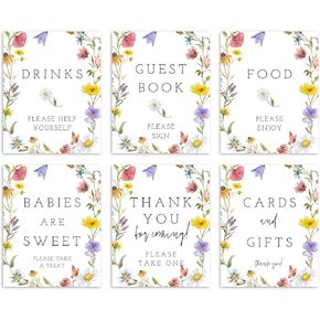 6Pcs Wildflowers Table Signs for Baby Shower Decorations Floral 8x10inchs Centerpieces Baby in Bloom Baby Shower Wildflowers Birthday Party Decorations