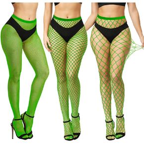 LUCKELF 3 Pairs Women's Basic Stretchy Fishnet Stockings Multi-coloured High Waist Tights