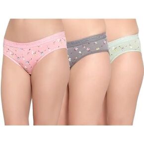 Bikini for Girls and Women Mid-Waist Hipster Bikini Multicolored Assorted Floral Print Cotton Panty (Pack of 3)